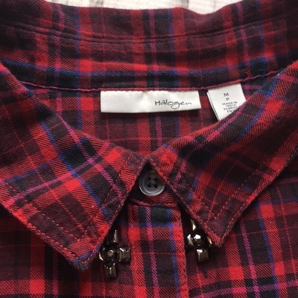 Halogen Shirt Plaid Flannel Shirt Studs Medium - Picture 4 of 8